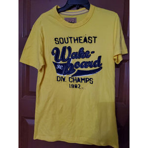 Red Camel Surfing T-Shirt Single Stitch Yellow & Blue Size Large